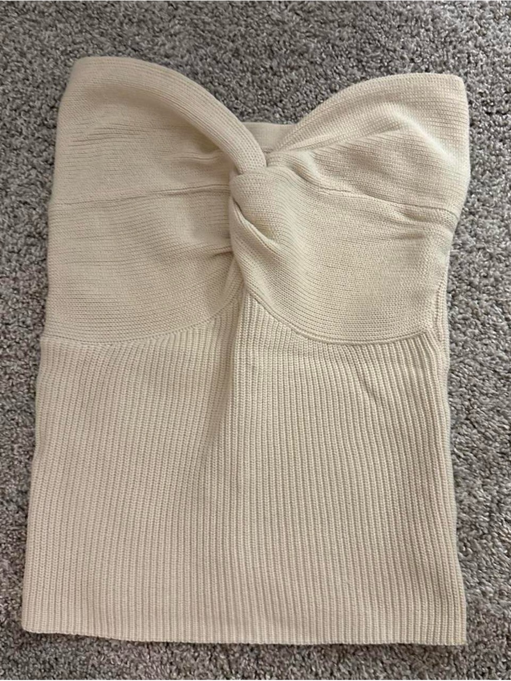 Strapless Twist-Knot Knit Top in Cream